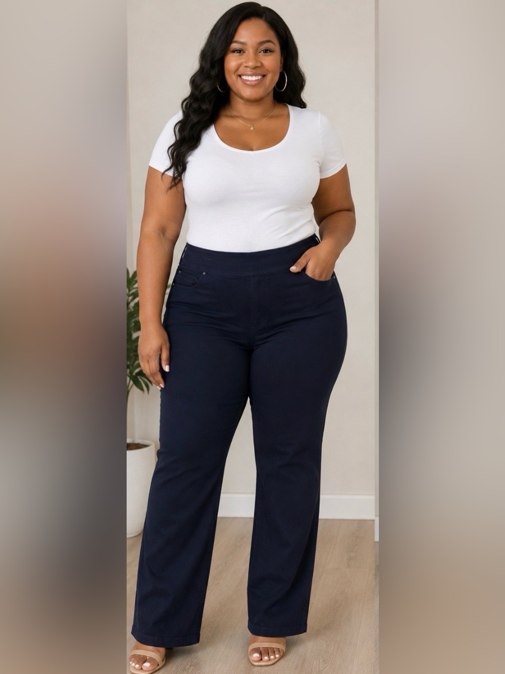 NWT Bluberry Denim Elastic Waistband Straight Leg Lily size 18W Dark Wash Jean